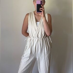 Free People Let’s Chill Cotton Jumpsuit 100% Cotton Cream Neutral One piece